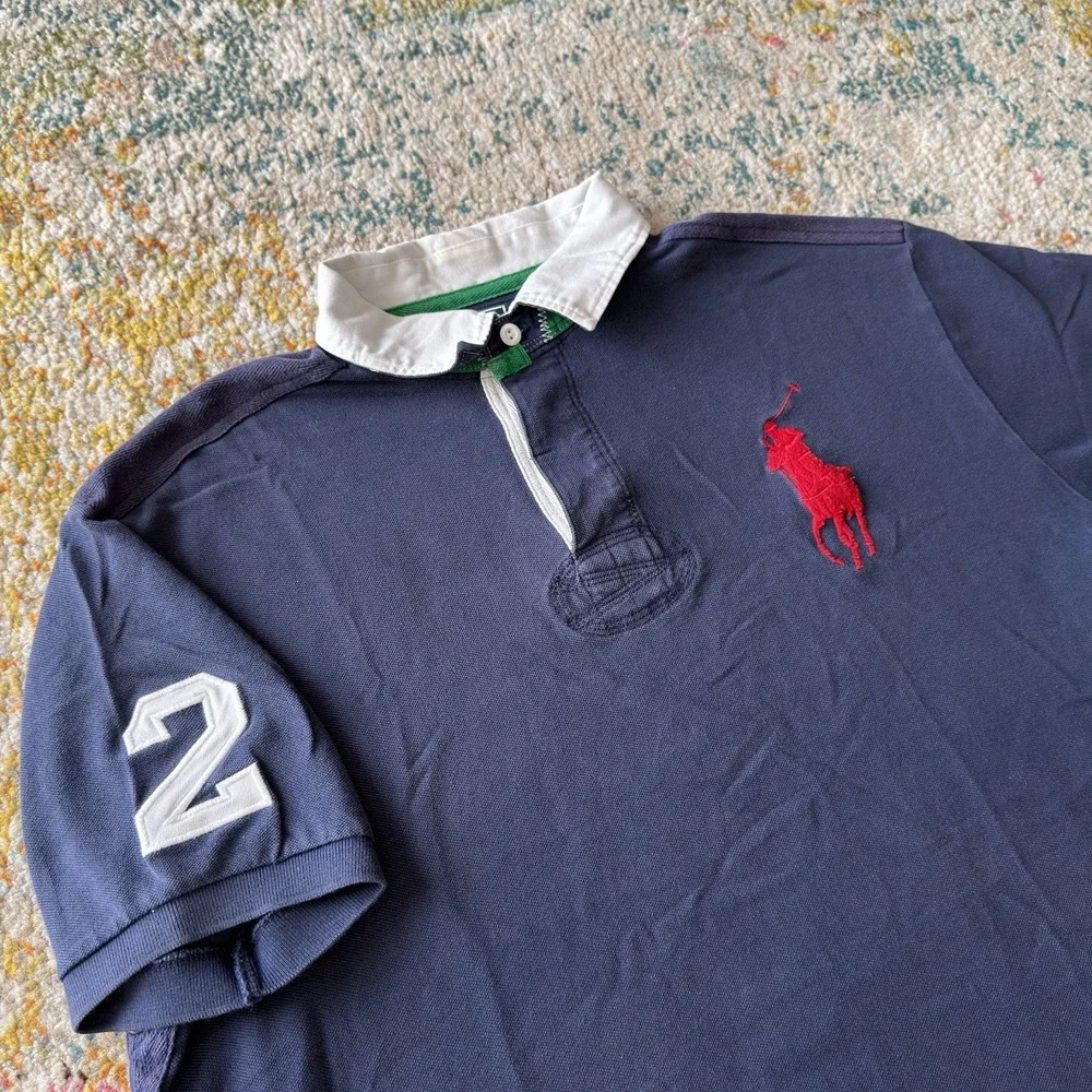 Vintage Polo Ralph Lauren Big Pony #2 Navy Red White Polo Shirt Size XL Men's